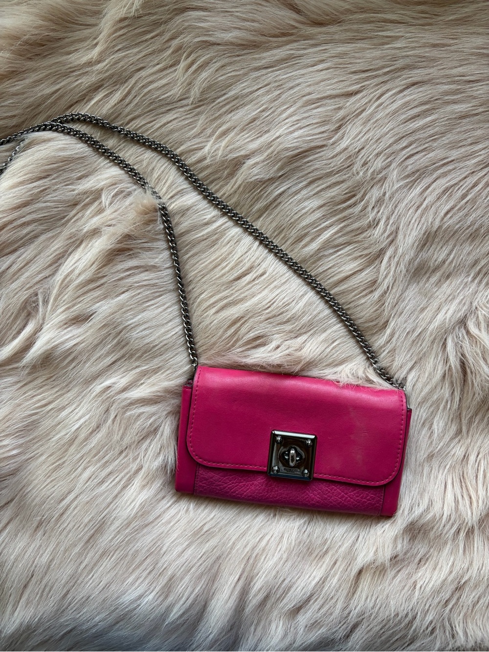 Coach Hot Pink Leather Crossbody with Silver Chain